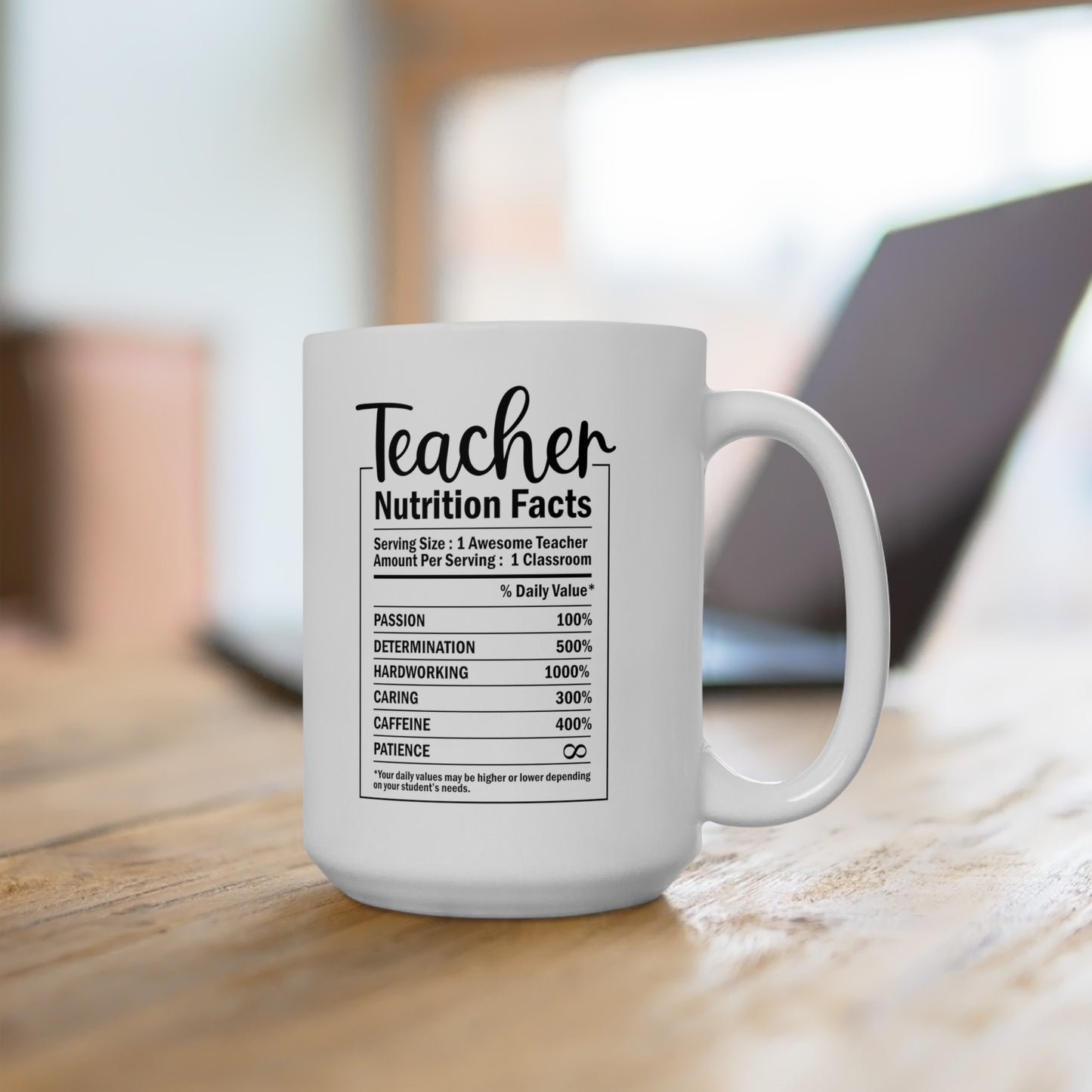 Teacher Nutrition Facts, Teacher Gifts Appreciation Week, Back To School, Ceramic Mug, (11oz, 15oz)