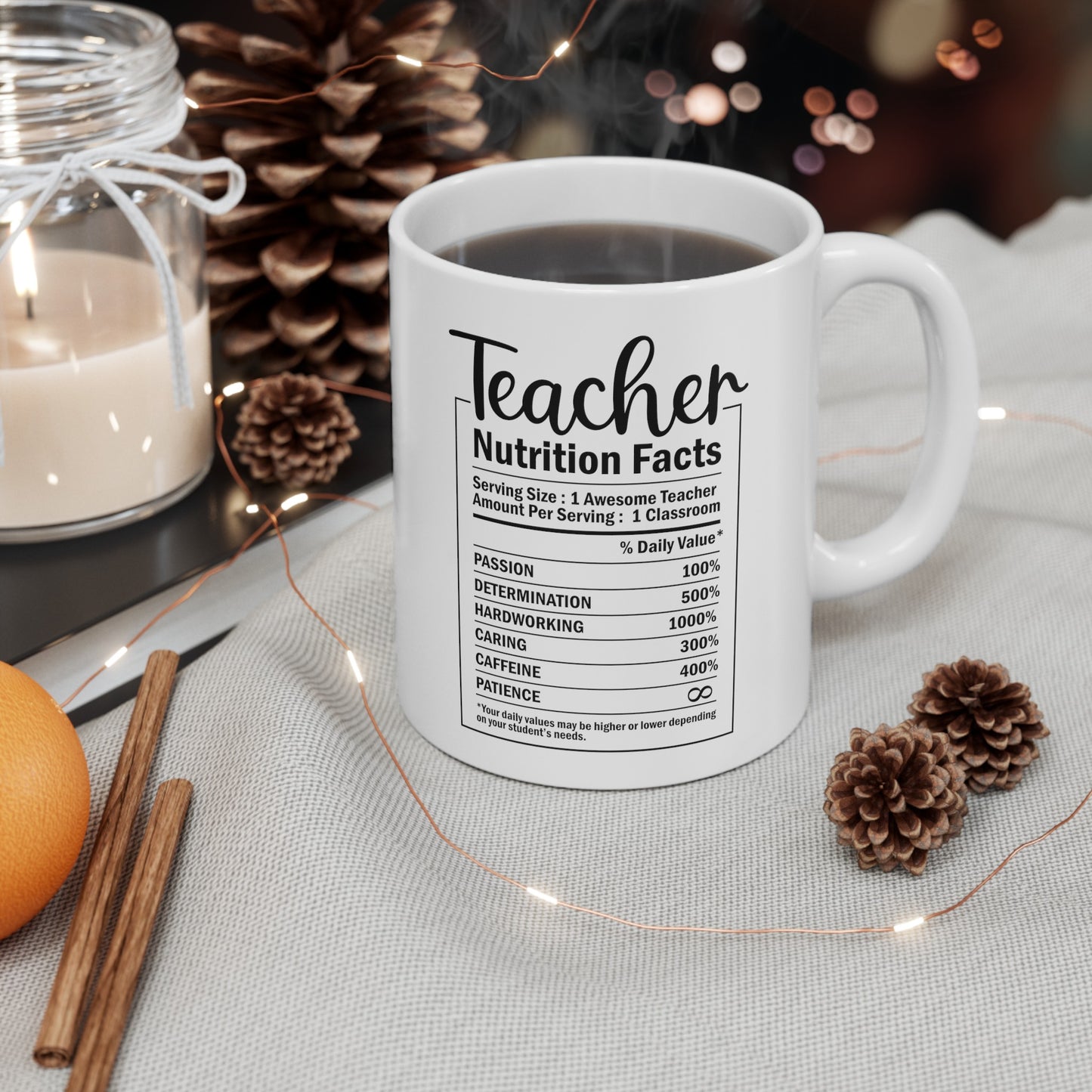 Teacher Nutrition Facts, Teacher Gifts Appreciation Week, Back To School, Ceramic Mug, (11oz, 15oz)