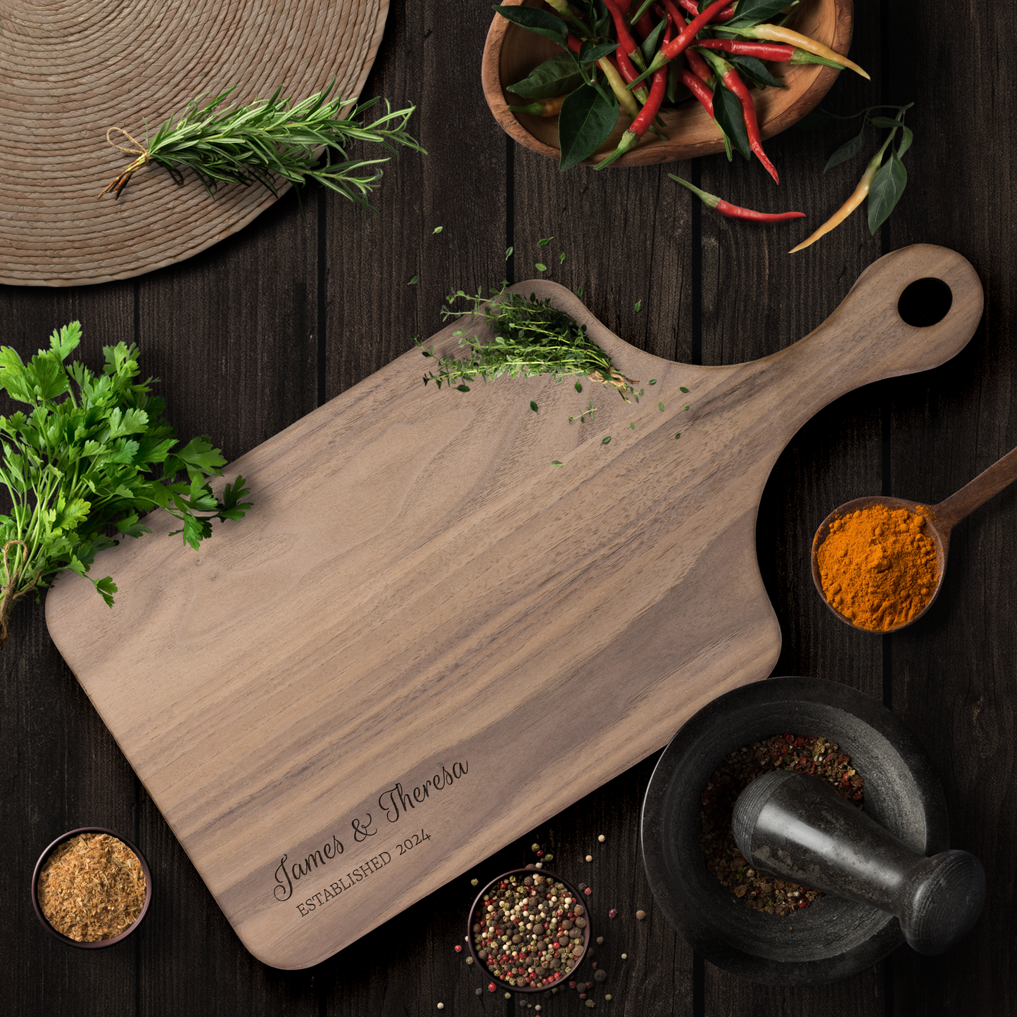 Husband & Wife Hardwood Paddle Cutting Board