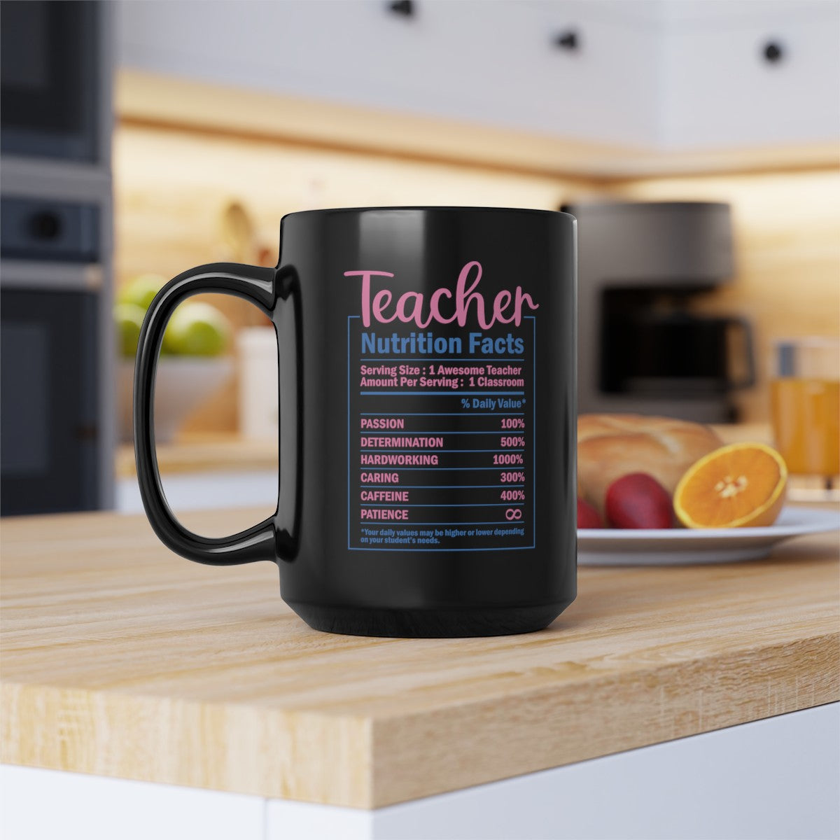 Teacher Nutrition Facts, Teacher Appreciation, Back to School, Teacher Gift Ceramic Mug, (11oz, 15oz)