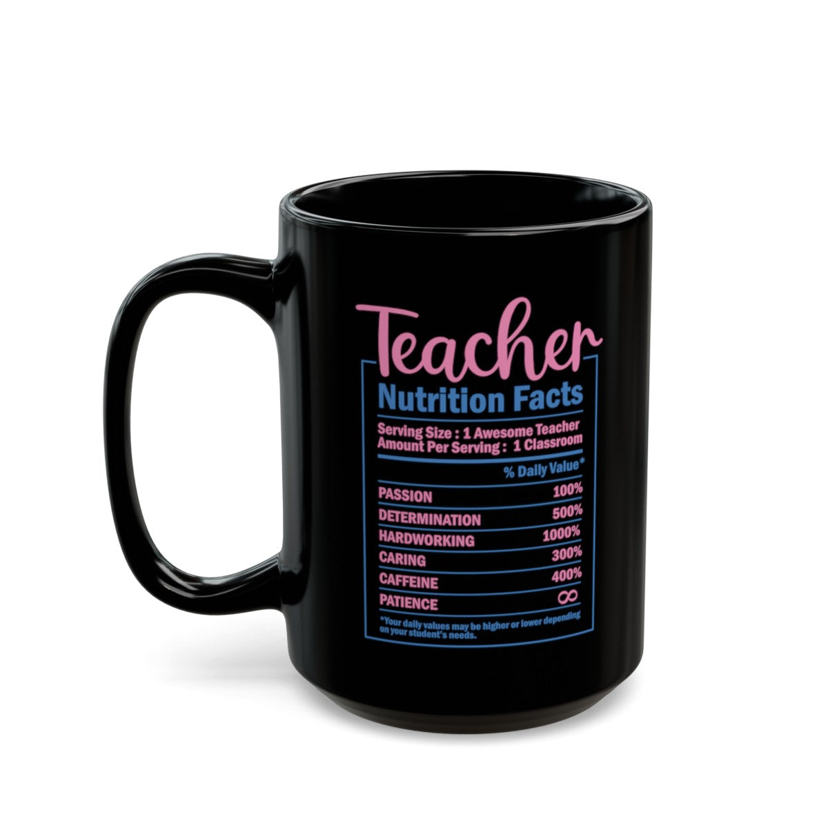 Teacher Nutrition Facts, Teacher Appreciation, Back to School, Teacher Gift Ceramic Mug, (11oz, 15oz)