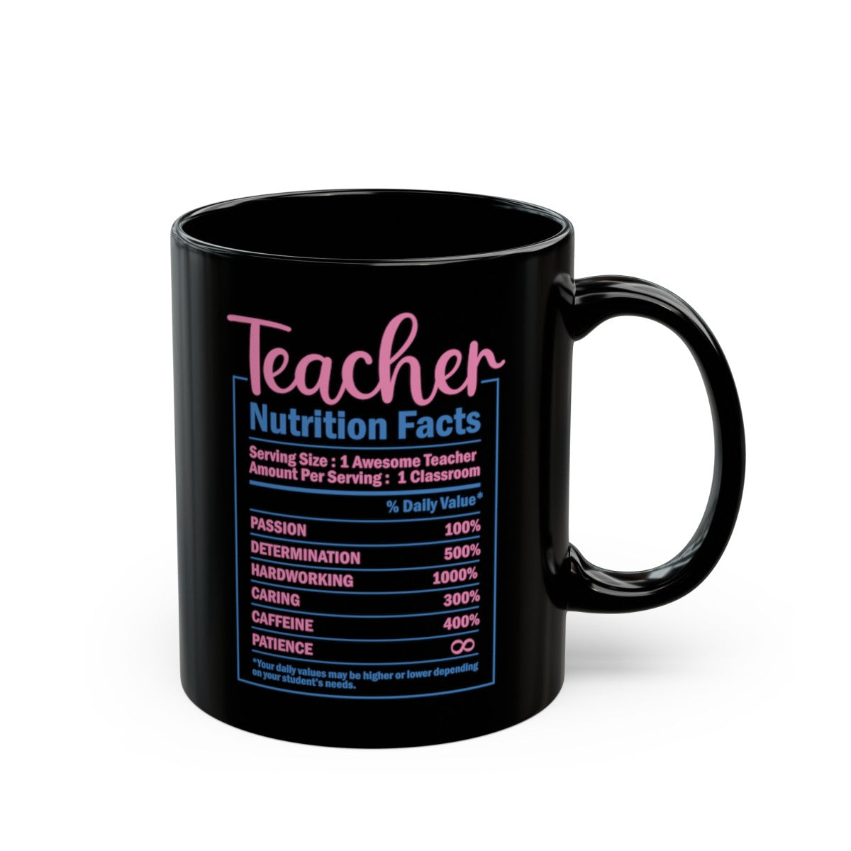 Teacher Nutrition Facts, Teacher Appreciation, Back to School, Teacher Gift Ceramic Mug, (11oz, 15oz)